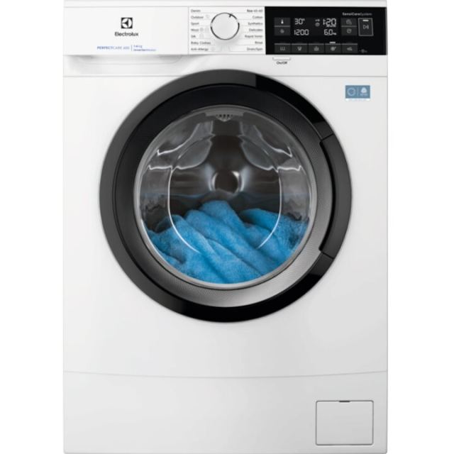 Electrolux Masina de spalat rufe slim ELECTROLUX EWS6326BE PerfectCare600, 6 kg, 1200 rpm, Clasa A, motor Inverter, display LED mediu, Sensicare, Rapid 14 min, Antialergic cu Abur, Baby, Outdoor, TimeManager, SoftPlus, Adancime totala 48.2 cm, alb