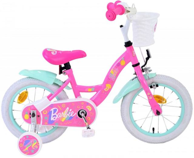 Bicicleta pentru copii EL Barbie 14 inch, frana de mana pe roata fata, scaun si ghidon reglabil, cosulet pe ghidon, roti gonflabile, stopuri reflectorizante