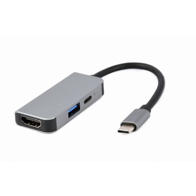 GEMBIRD Adaptor Gembird universal,3-in-1, conect PC USB Type C, USB-C x 1, USB-A 3.1 x 1, HDMI x 1, PD 87W, Argintiu