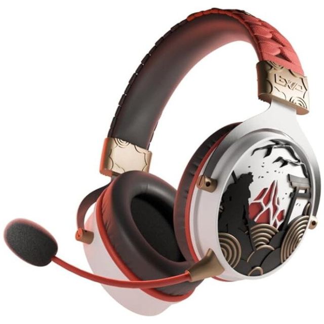LEXIP Casti Gaming LEXIP X UBISOFT - Assassins Creed Shadows, Cu fir, Wireless 2.4 GHz, Bluetooth, iluminare LED,  Autonomie pana la 28 ore, Alb - Rosu