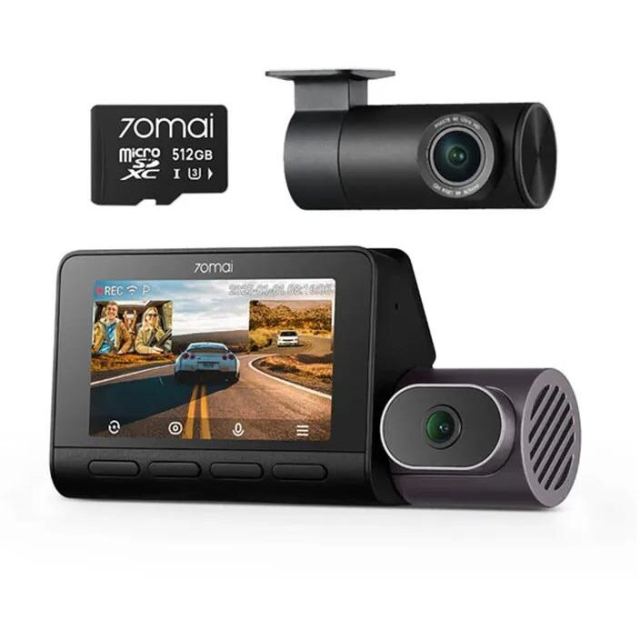 70MAI Camera auto DVR 70mai T800 Premium 4K, Senzori Sony Starvis 2, 3 obiective (Fata 4K + Interior 1080p) + camera spate 70mai RC41 4K, Display 1.4, Card Micro SD 512GB inclus, 146 FOV, ADAS, GPS, Night Vision, Wi-Fi