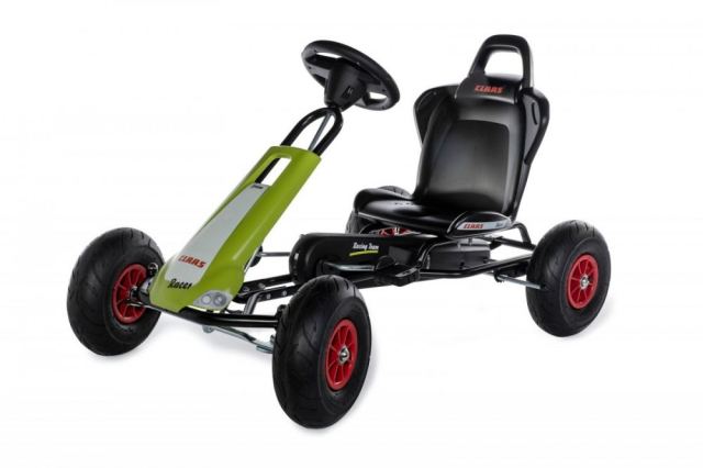Kart Claas Air Racer, verde, scaun ajustabil, functie free-wheel, roti pneumatice, frana de mana, volan cu sunete, 102 X 60 X 64 cm
