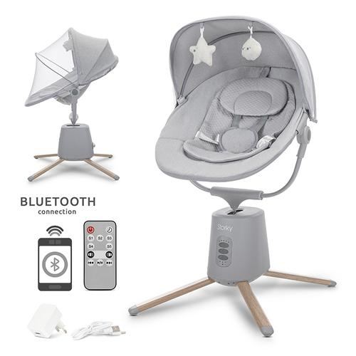 Leagan electric pentru bebelusi Lorelli Storky, Bluetooth, telecomanda, 5 viteze de leganare, potrivit 0-6 luni, Gri