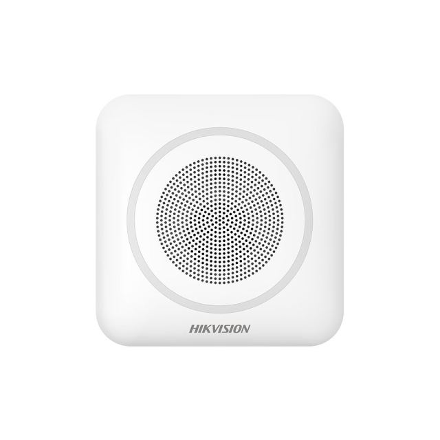 Sirena stroboscopica wireless de interior Hikvision AX PRO DS-PS1-II-WE-R, protocol Cam-X, RF 1000 m, microfon si difuzor, 110dB, 868 MHz, LED rosu