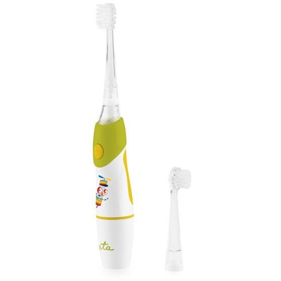Eta Periuta de dinti ETA, Sonetic ETA071090040, Functioneaza cu baterii, Pentru copii, Numar de capete de periuta incluse 2, Numar de moduri de periere a dintilor 1, Verde-Alb