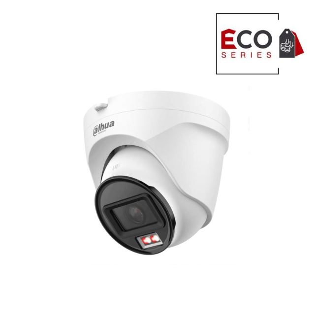Camera supraveghere IP Dome cu iluminare duala Dahua Eco Series Smart Dual Light IPC-T1E29-A-IL-0280B-S2, 2MP, 2.8 mm, IR 30 m/lumina alba 15 m, microfon, PoE, IP67