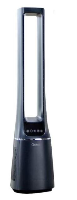 Ventilator turn cu purificare aer Midea AMS150-PBW, Smart WiFi, Telecomanda, Filtru H13 HEPA, 10 viteze, Mod ION, Directionare inteligenta a aerului, Mod de repaus, Afisaj LED (Negru/Albastru)