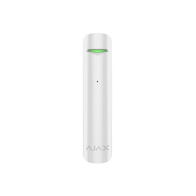 Detector de geam spart wireless Ajax GlassProtect WH, 9 m, 180 grade, contact NC, 868 MHz, RF 1000 m, alb