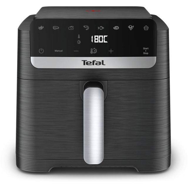 Tefal Friteuza cu aer cald Tefal Easy Fry Mega Compact EY8618E0 air fryer, 2020 W, capacitate 7.5 L, temperatura ajustabila, 8 programe, display digital, oprire automata, Negru