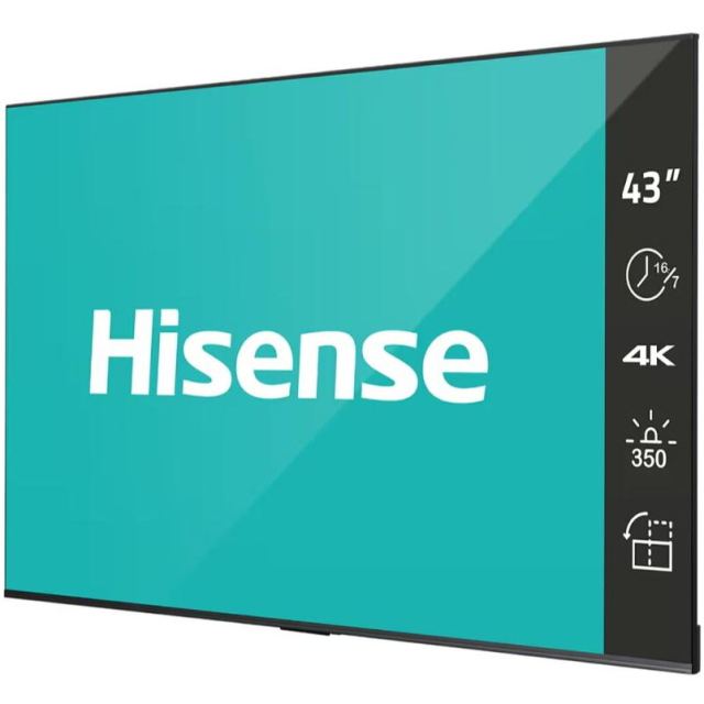 HISENSE Monitor ADS LED, Display Profesional Hisense 43DP30FE, 43 inch, UHD (3840 x 2160), 8 ms, 60 Hz, HDMI, functionare 16/7, Negru