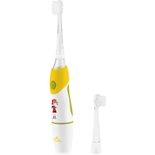 Eta Periuta de dinti ETA, Sonetic ETA071090050, Functioneaza cu baterii, Pentru copii, Numar de capete de periuta incluse 2, Numar de moduri de periere a dintilor 1, Galben-Alb