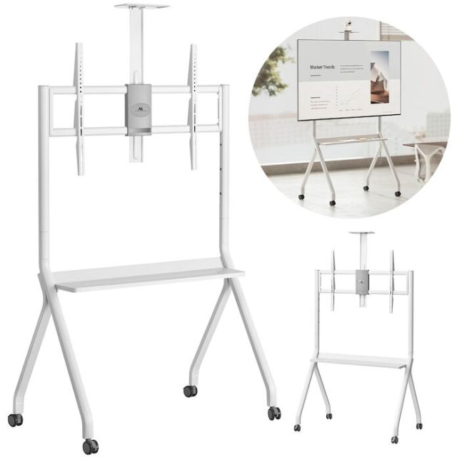 MACLEAN Stand TV Maclean MC-114 W, de podea, reglabil, compatibil 55 - 100 inch, greutate suportata 120 kg, Alb