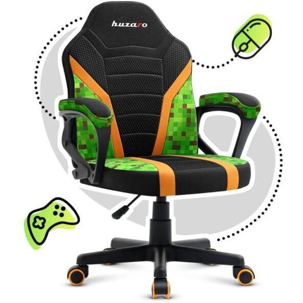 Huzaro Scaun gaming copii Huzaro HZ-Ranger 1.0, Mesh Pixel, Cotiere moi, Cadru Timber FX, Design ergonomic, Verde/Negru