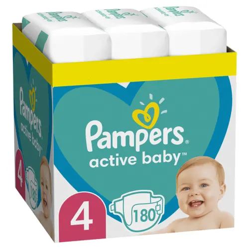 Scutece Pampers Active Baby XXL BOX, Marimea 4, 9 -14 kg, 180 buc