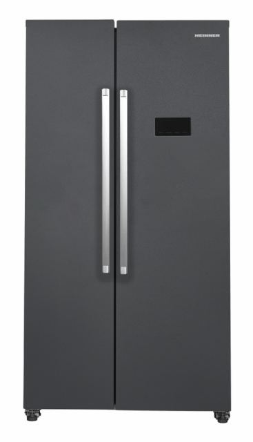 Side-By-Side HEINNER HSBS-HM442NFINVDGE+, 442 L, Clasa E, Lumina LED, Functie Vacanta, ECO, Super Congelare, H 177 cm (Gri antracit)