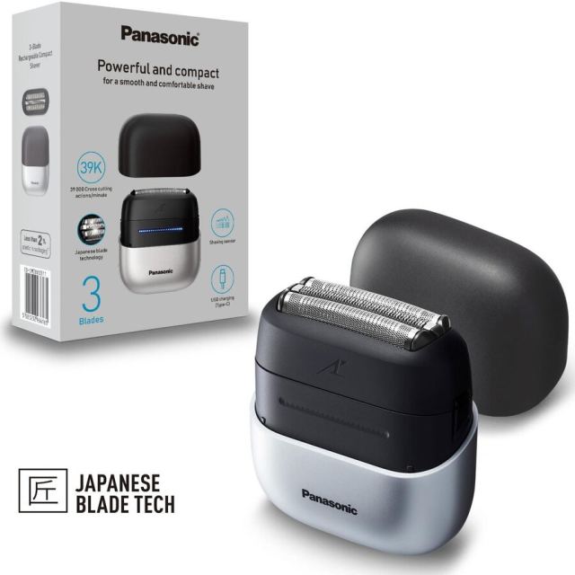 Panasonic Aparat de ras compact Panasonic Seria 700 ES-CM3BKS503, 3 lame, Japanese blade technlogy, senzor pentru barba, motor liniar ultra-rapid, 45min autonomie Li-Ion, Wet & Dry, incarcare USB type-C, Negru-Argintiu
