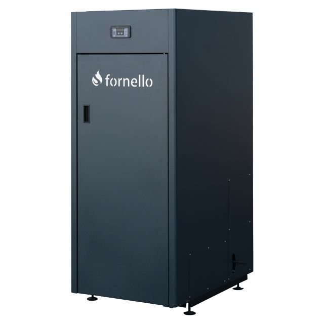 CENTRALA PE PELETI FORNELLO KING PLUS 25 KW, echipata cu: pompa de circulatie, vas de expansiune, supapa de siguranta, automatizare, rezervor pentru peleti 100 kg, creuzet din fonta, tiraj fortat