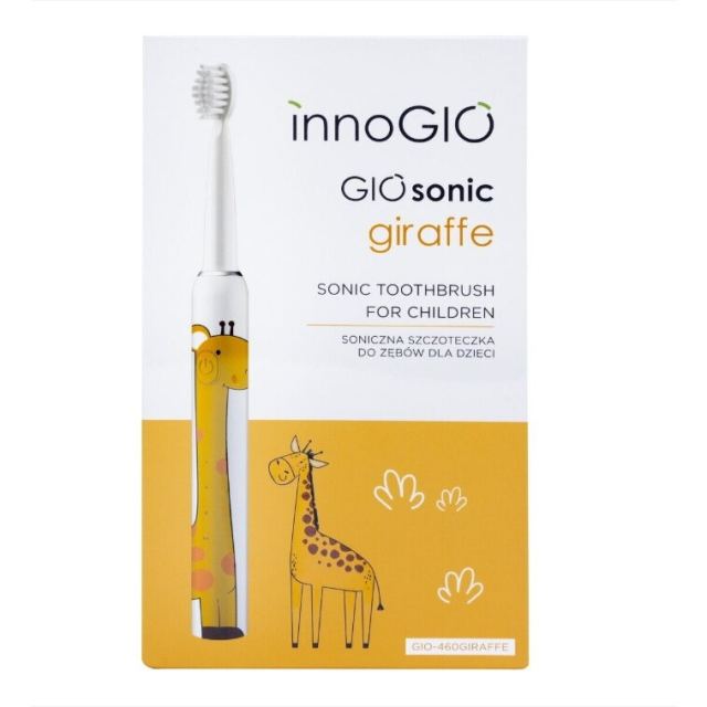 Gio&nbsp;Style Periuta de dinti electrica Luka GIOsonic Giraffe, 4 capete de schimb, 3 moduri de functionare, pentru copii 3-12 ani, Galben