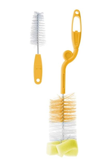 Perie pentru curatare biberoane si tetine Bocioland Galben,include perie pentru tetine,maner ergonomic
