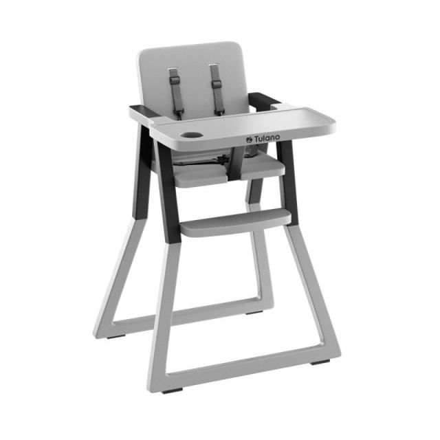 Scaun de masa copii Tulano Morsel 25 GreyBlack pliabil ultra compact 9cm, tavita reglabila, centuri de siguranta, greutate admisa 15 kg