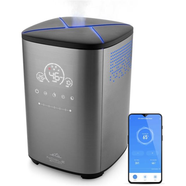 Eta Umidificator ETA Noble Smart 5629, 4 litri, control Wi-Fi, ionizare, incaperi pana la 50 m², gri