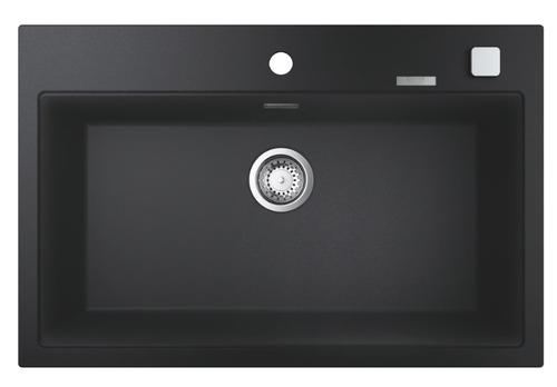 Chiuveta bucatarie compozit Grohe K700 31652AP0, 780x510 mm, montare pe blat, evacuare automata, Kit montaj si evacuare inclus, Negru granit