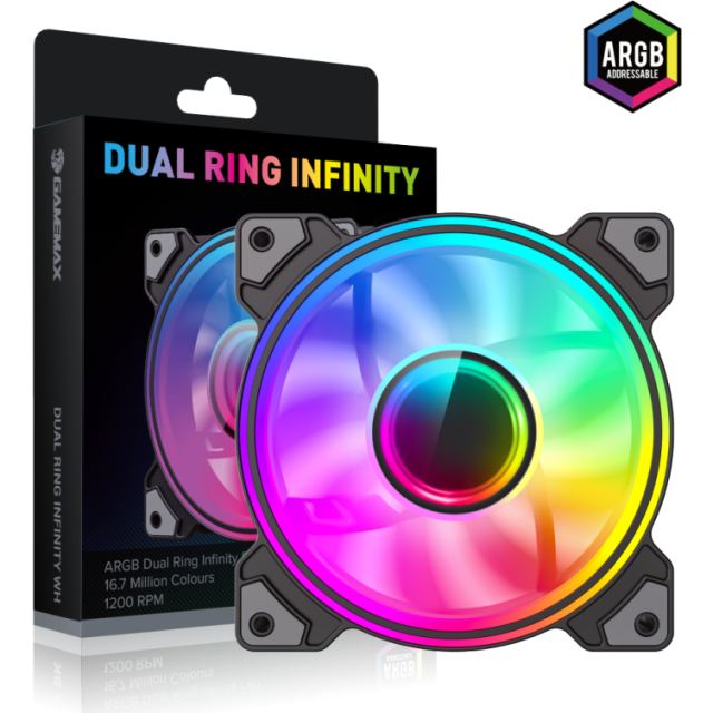 Gamemax Ventilator carcasa Gamemax DUAL RING INFINITY BK, 120mm, ARGB, PWM, 1200 RPM