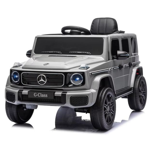 Masinuta electrica pentru copii cu licenta Mercedes-Benz G580 Cool Grey 12V4.5Ah, scaun din piele, faruri LED, muzica, suspensii, portiere inalte cu deschidere, centura de siguranta, cod QR montaj