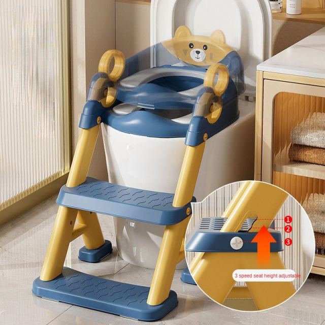 Reductor toaleta pentru copii Little Mom Teddy grey, cu doua trepte, colac moale din pvc detasabil, pliabil, design anti-stropire, baza antiderapanta, inaltime reglabila, spatar si manere, compatibilitate universala
