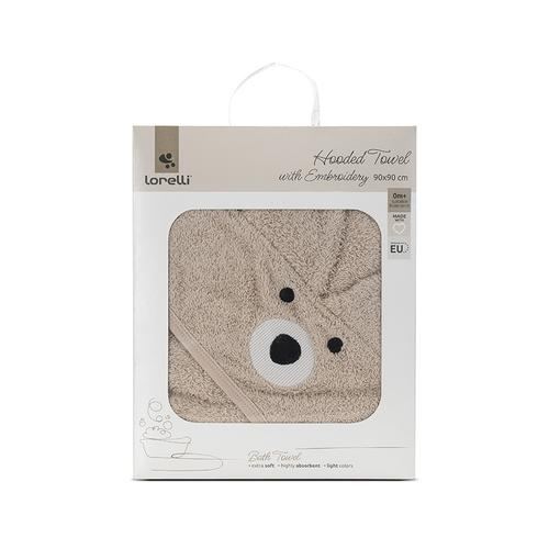 Prosop de baie cu gluga si broderie Lorelli Soft Beige, 90 x 90 cm, 0 luni+, bumbac