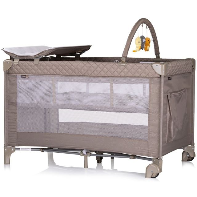 Patut pentru copii Chipolino Luna tiramisu cu doua nivele, pliabil, saltea de infasat, organizator, intrarea laterala, bara cu jucarii, 2 roti, buzunar pentru accesorii, geanta de transport, greutate suportata 15 kg, standard