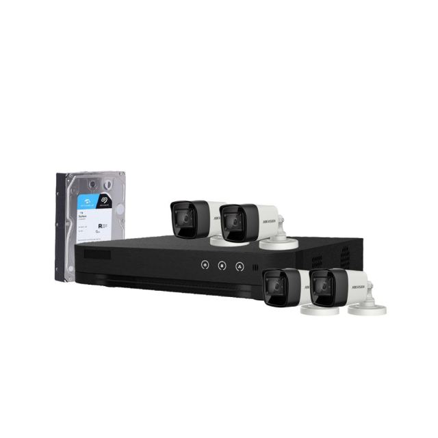 Sistem supraveghere exterior cu HDD 1TB HikVision, 4 camere, 5 MP, IR 30 m, 2.8 mm