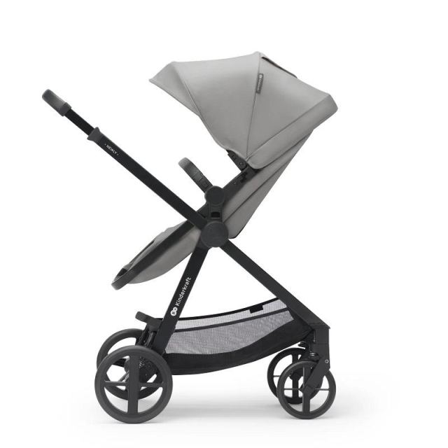 Carucior pentru copii Kinderkraft Newly Classic Moonlight Grey 4 in 1 cu suspensii, cadru din aluminiu, reversibil si accesorii incluse