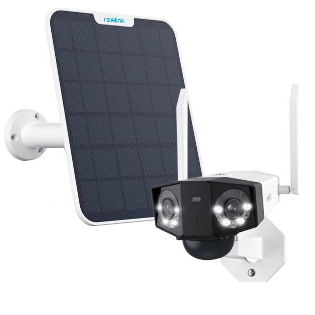 Camera supraveghere wireless GSM 4G cu panou solar Reolink Duo 2 G750+SOLAR, 8 MP, unghi vizual 180 grade, slot card, lumina alba/IR 30 m, 10.400 mAh, detectie oameni/vehicule, microfon, difuzor, PIR