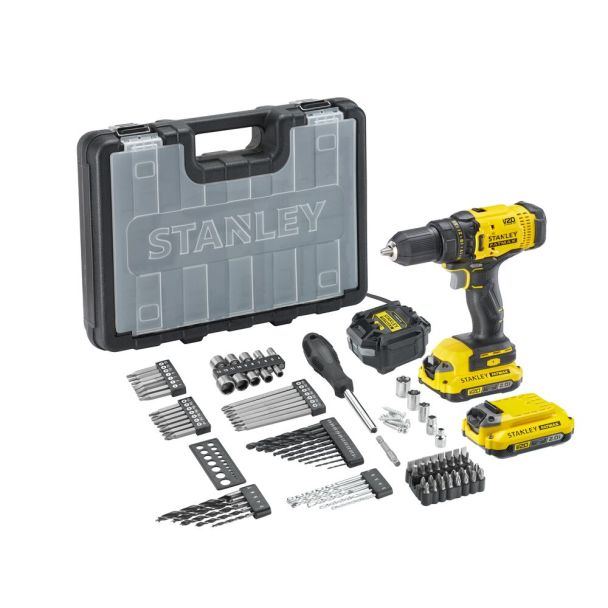 Masina de gaurit si insurubat Stanley SFMCD700D2A, 2 acumulatori 18 V/2.0 Ah, 60 Nm, 100 accesorii