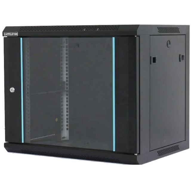 Dateup Cabinet metalic de perete Dateup MP.6606.9001, 6U 600 x 600 mm, usa din sticla, panouri detasabile securizate, capacitate 70 kg, negru