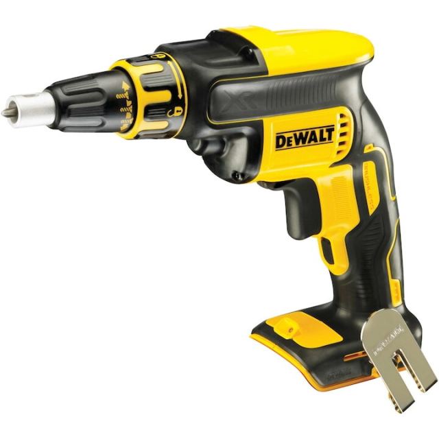 Dewalt Masina de insurubat pentru gips-carton pe acumulator DeWALT DCF620N, 18 V, motor fara perii, cuplu 5-30 Nm, 4400 RPM, iluminare LED, varf insurubare, limitator adancime, agatatoare curea, nu include incarcator/acumulator sau magazie de suruburi