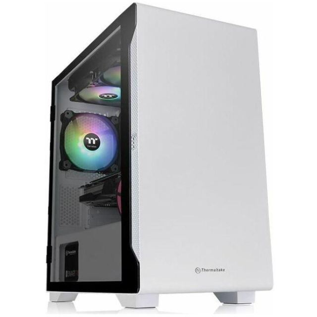 Thermaltake Carcasa PC Thermaltake S100, Mini Tower, Sticla temperata, Fara sursa, 5 ventilatoare compatibile, 1 inclus, Alb