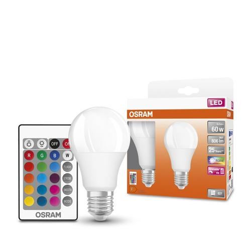 Bec LED Osram Superstar RGBW, A60, E27, 9.4 (60W), dimabil, 806 lm, lumina alba si colorata, clasa energetica F