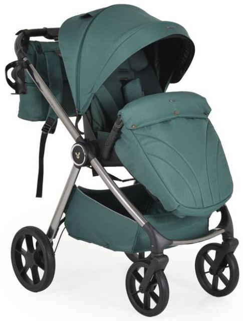Carucior 3 in 1 Cangaroo Unique, 0 - 22 kg, Cos nou-nascut, Scaun, Scoica auto i-Size 40-87 cm, Geanta de accesorii, Verde