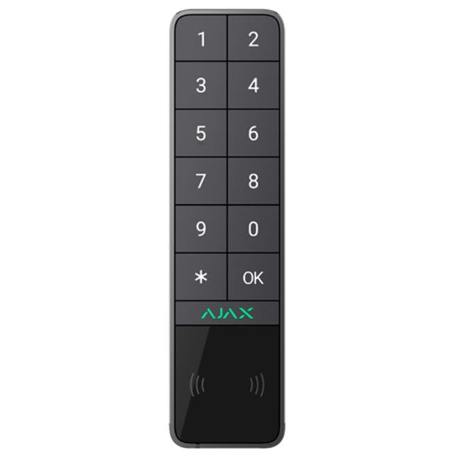 Tastatura exterior wireless Ajax Keypad Outdoor, 868 MHz, Mifare 13.56 MHz, RF 1700 m, compatibil Hub Jeweller, acces prin cod PIN/card/breloc DESFire/smartphone prin Bluetooth, Grad 2, gri