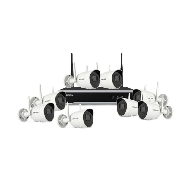 Sistem supraveghere IP WiFi exterior HikVision KIT-HK-WF-8EXT2MP-30IR, 8 camere, 2 MP, audio bidirectional, 4 mm, slot card, IR 30 m
