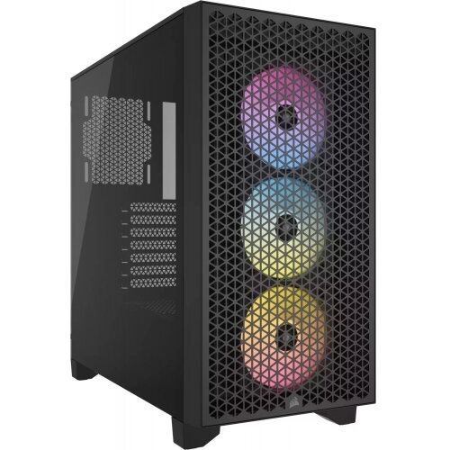 CORSAIR Carcasa PC Corsair 3000D Airflow RGB, Middle Tower, Sticla temperata, Fara sursa, 8 ventilatoare compatibile, 3 incluse, Negru