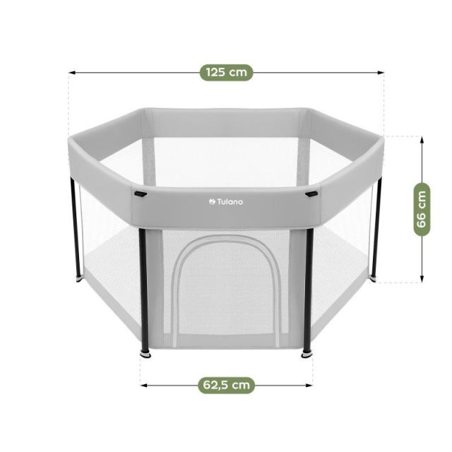 Tarc de joaca pliabil pentru copii Tulano Cozy 30 Grey, utilizare interiorexterior, usa cu fermoar,pereti din plasa respirabila, geanta transport