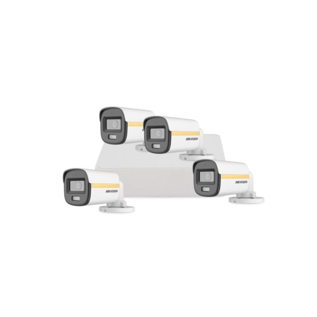 Sistem supraveghere exterior basic HikVision, 4 camere, 2 MP, 2.8 mm, IR/Lumina alba 30/20 m, PoC, microfon