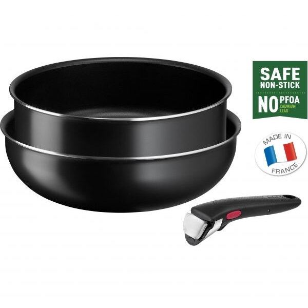 Tefal Set 3 piese Tefal Easy Cook & Clean, wok 26 cm, cratita 24 cm, maner