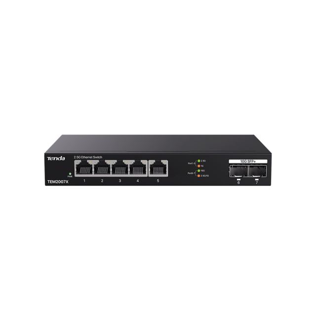 Switch Tenda TEM2007X, 5 porturi, 2x SFP, 65 Gbps, Plug and Play, fara management