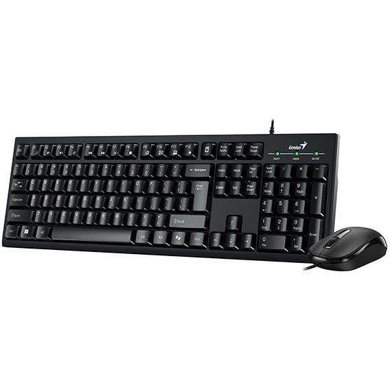 genius KIT tastatura si mouse GENIUS KM-100SE cu fir, USB, tastatura 104 taste (concave) + mouse optic 1200 dpi, 3 butoane, AI key, Negru