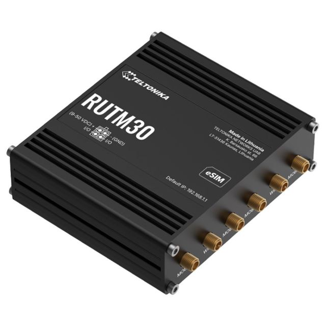 Router industrial 5G Teltonika RUTM30, 4G LTE Cat 19, WiFi 5 Dual Band, 2.4GHz / 5GHz, dual SIM, eSIM ,IoT, 2x porturi Ethernet Gigabit 10/100/1000 Mbps, PoE pasiv, failover, management de la distanta