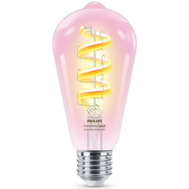 Philips Bec LED RGB inteligent Philips Smart ST64, Wi-Fi/Bluetooth, E27, 6.3W (40W), 470lm, lumina alba si colorata (2200-6500K), clasa energetica G, transparent